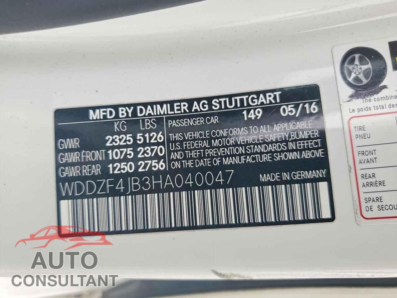 MERCEDES-BENZ E-CLASS 2017 - WDDZF4JB3HA040047
