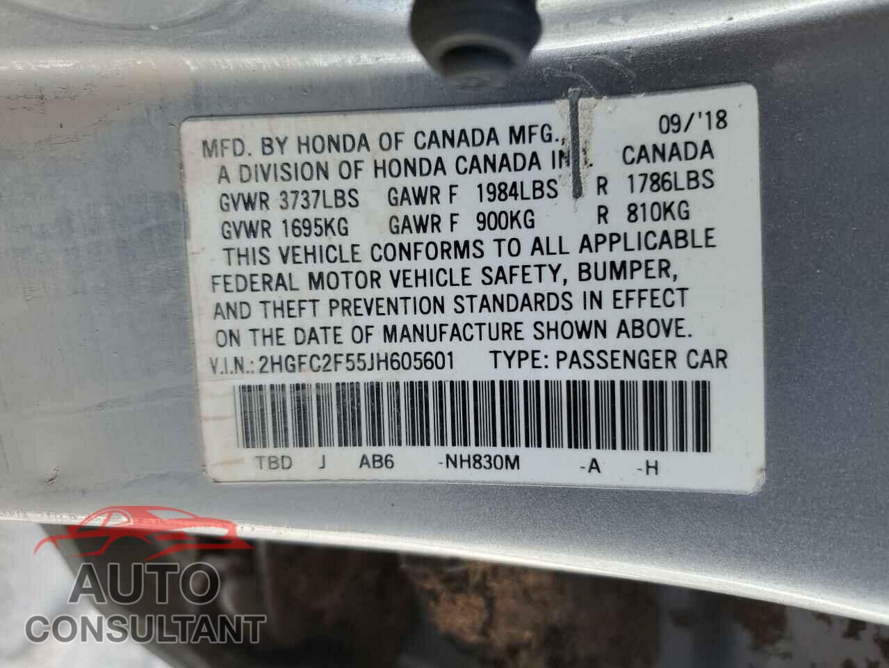 HONDA CIVIC 2018 - 2HGFC2F55JH605601