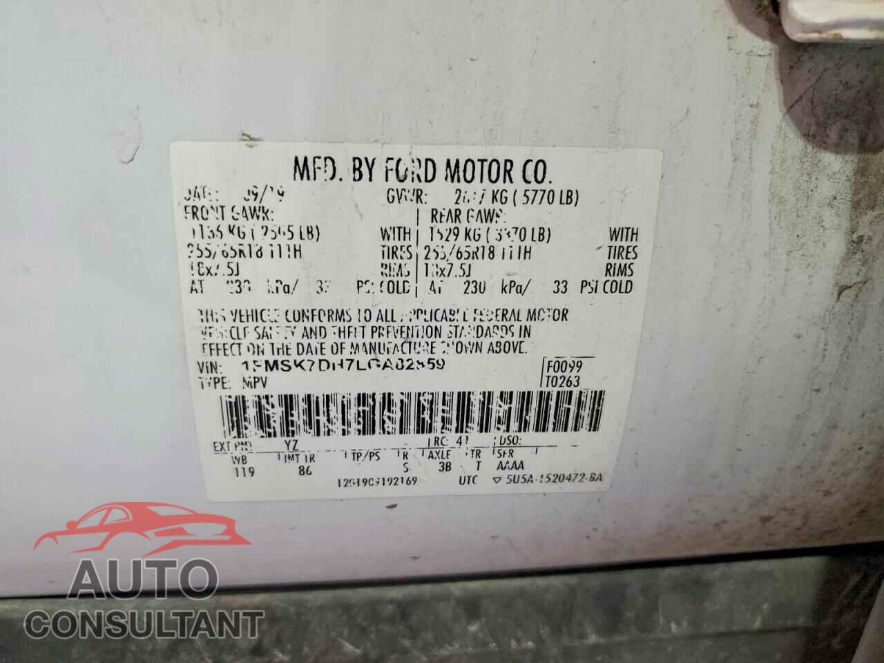 FORD EXPLORER 2020 - 1FMSK7DH7LGA82859