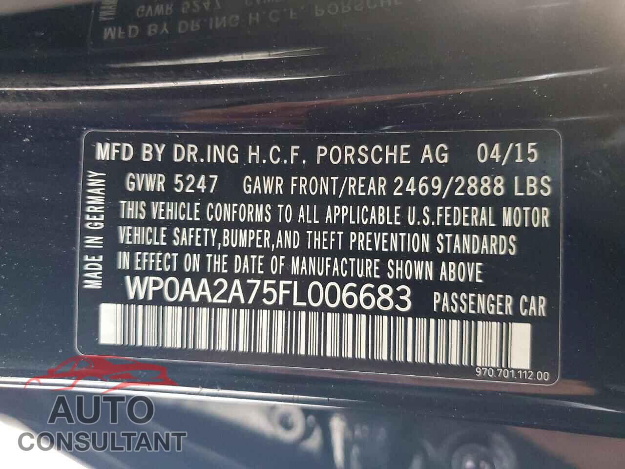 PORSCHE PANAMERA 2015 - WP0AA2A75FL006683