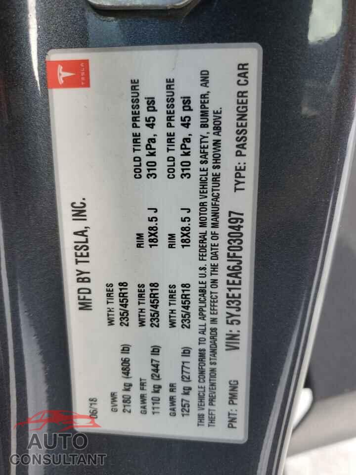 TESLA MODEL 3 2018 - 5YJ3E1EA6JF030497