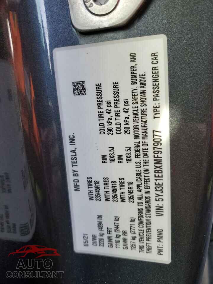 TESLA MODEL 3 2021 - 5YJ3E1EBXMF979077