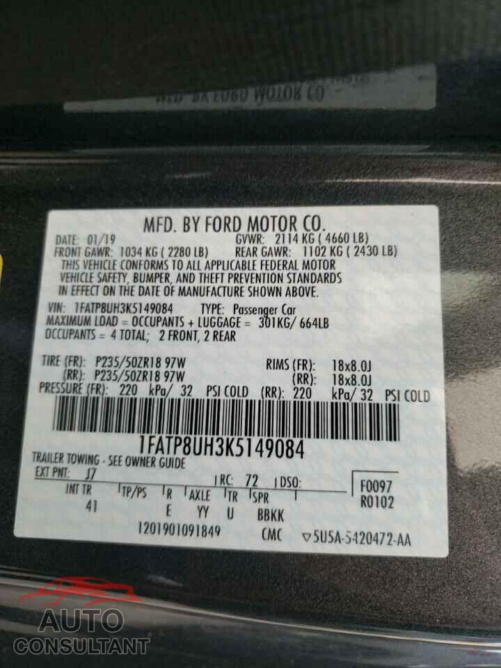 FORD MUSTANG 2019 - 1FATP8UH3K5149084
