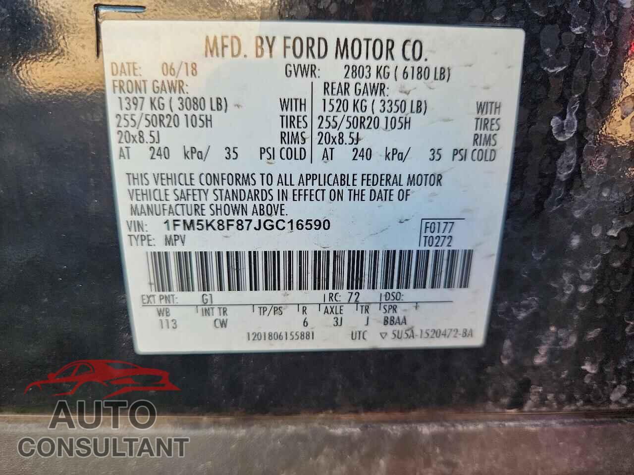 FORD EXPLORER 2018 - 1FM5K8F87JGC16590