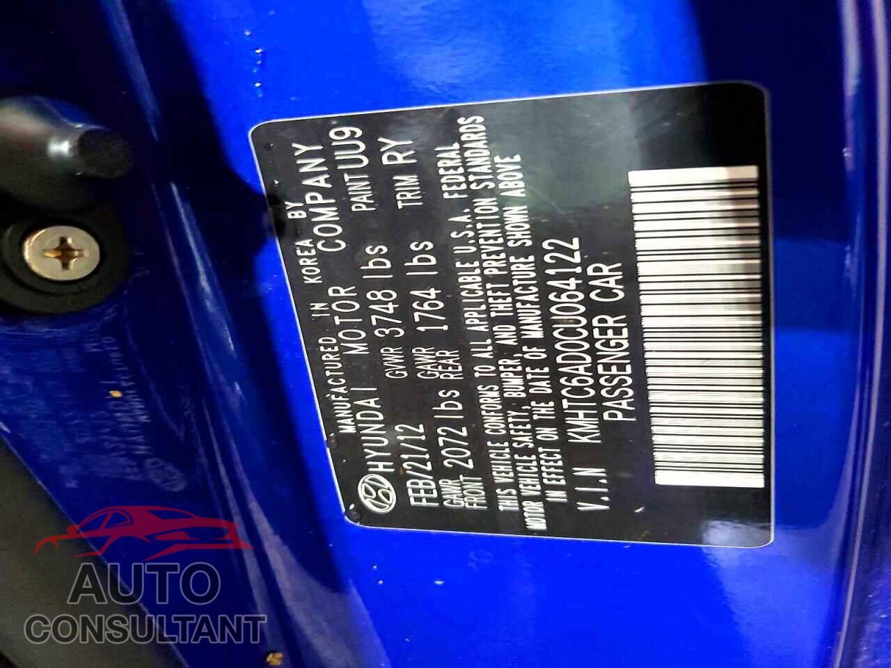 HYUNDAI VELOSTER 2012 - KMHTC6AD0CU064122