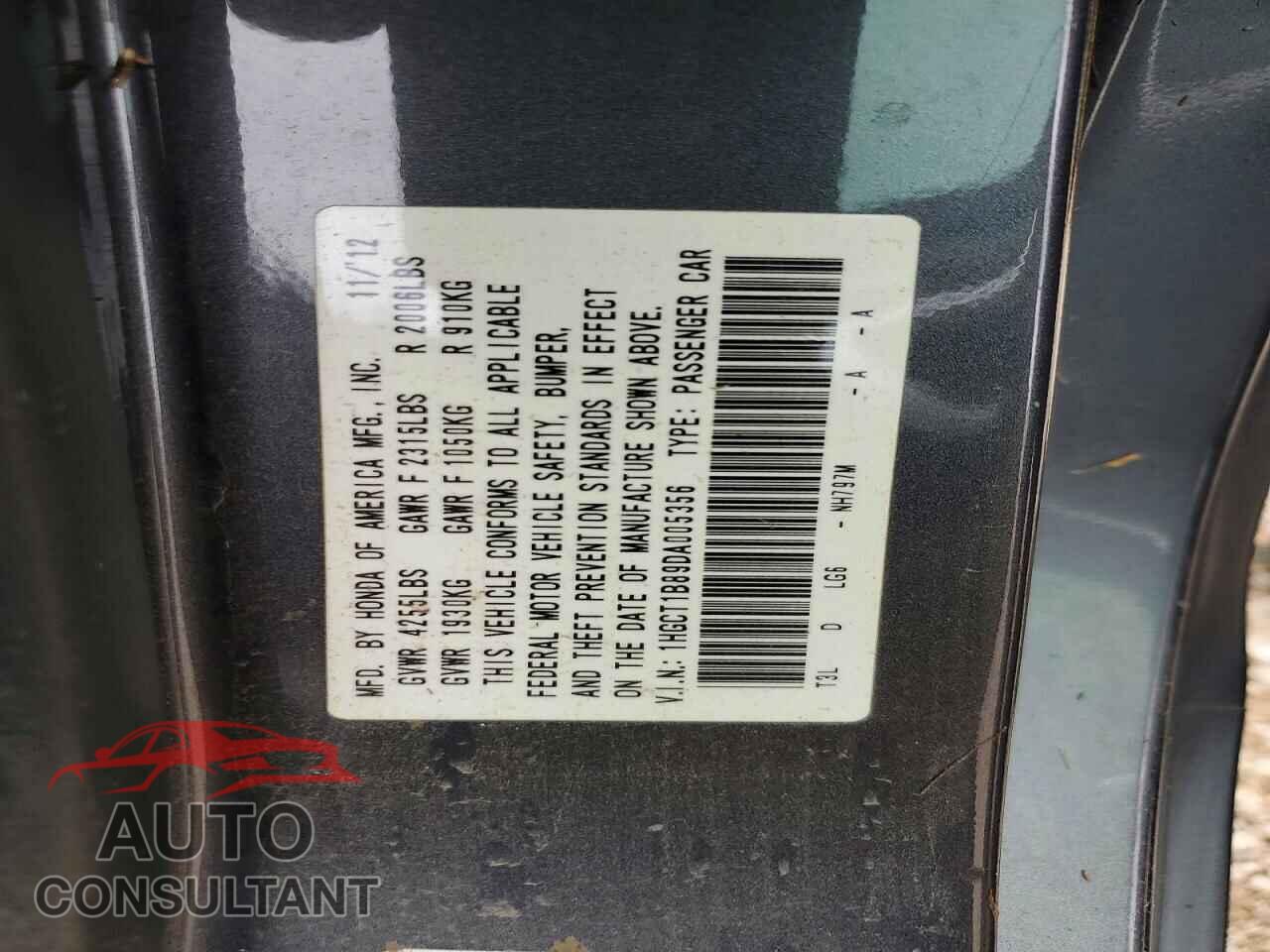HONDA ACCORD 2013 - 1HGCT1B89DA005356