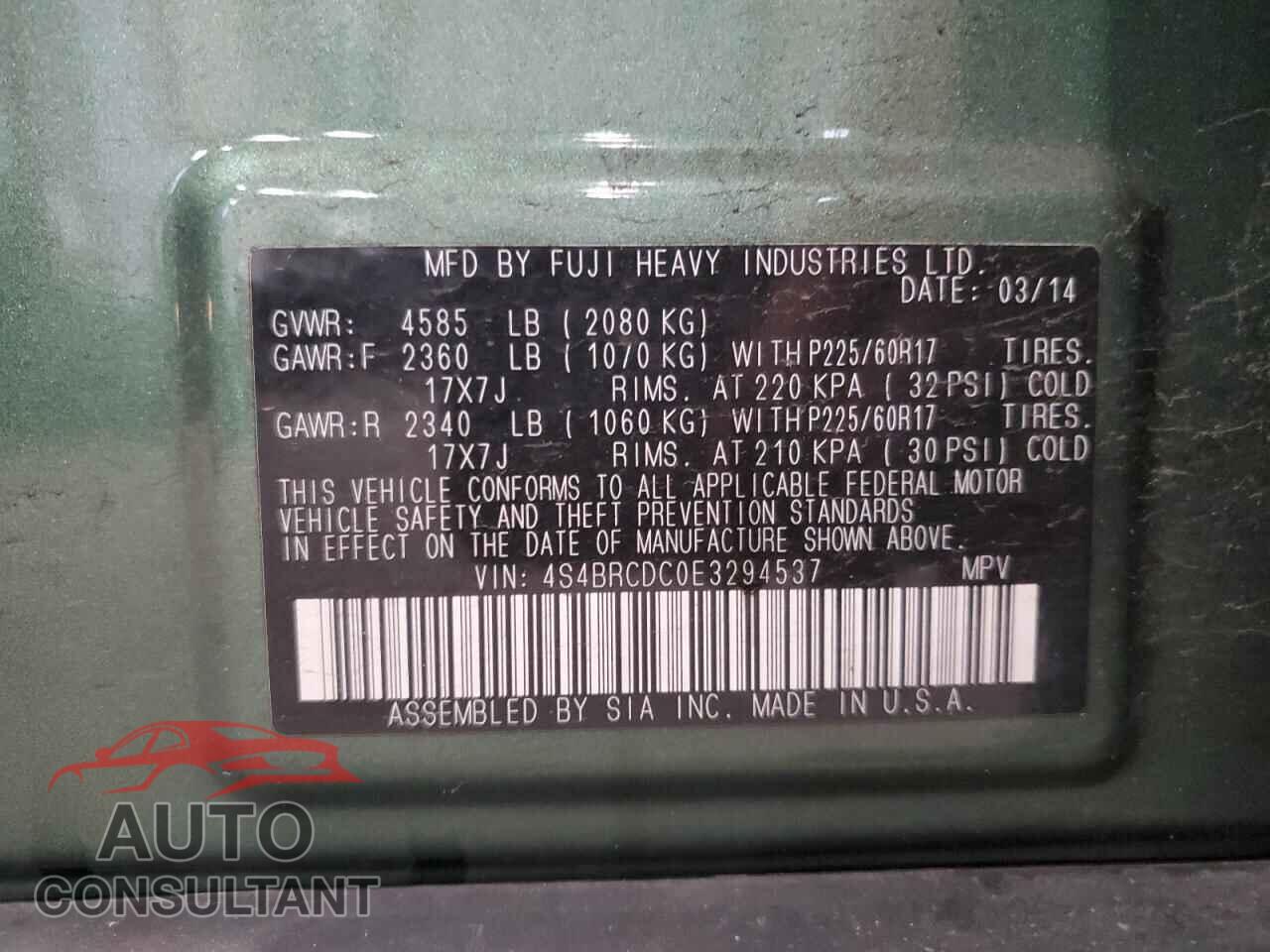 SUBARU OUTBACK 2014 - 4S4BRCDC0E3294537