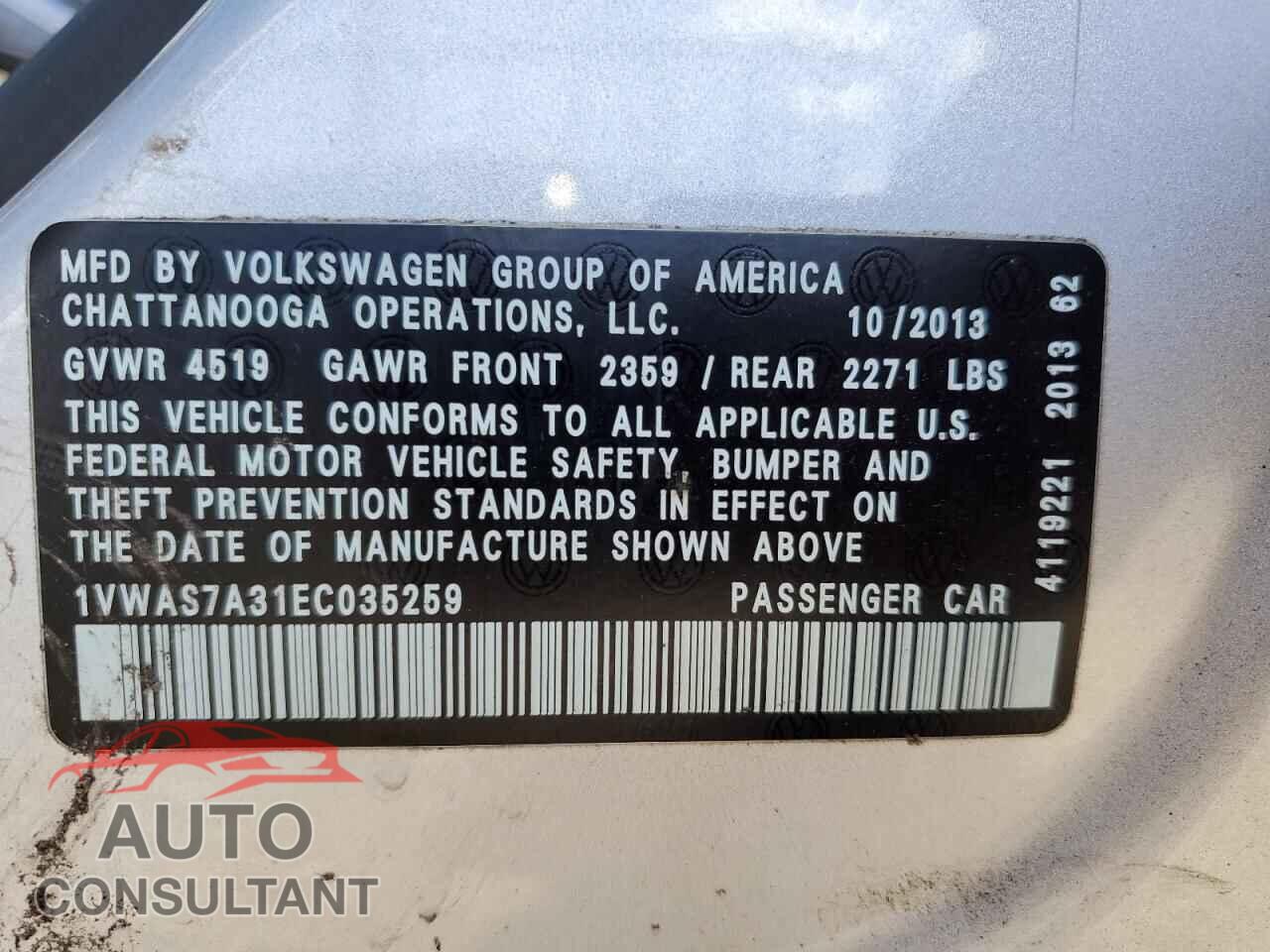 VOLKSWAGEN PASSAT 2014 - 1VWAS7A31EC035259