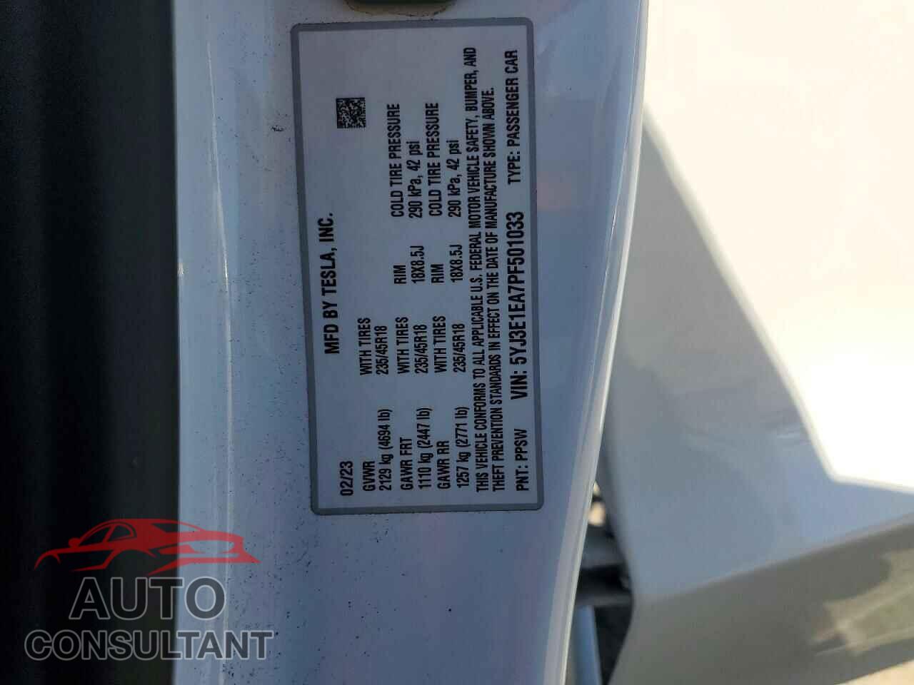 TESLA MODEL 3 2023 - 5YJ3E1EA7PF501033