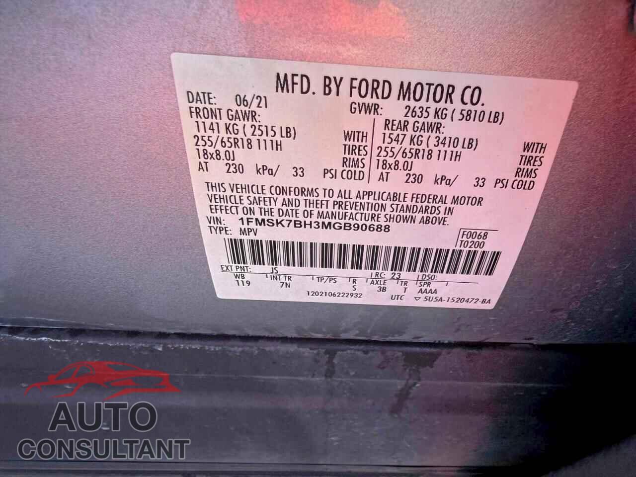 FORD EXPLORER 2021 - 1FMSK7BH3MGB90688