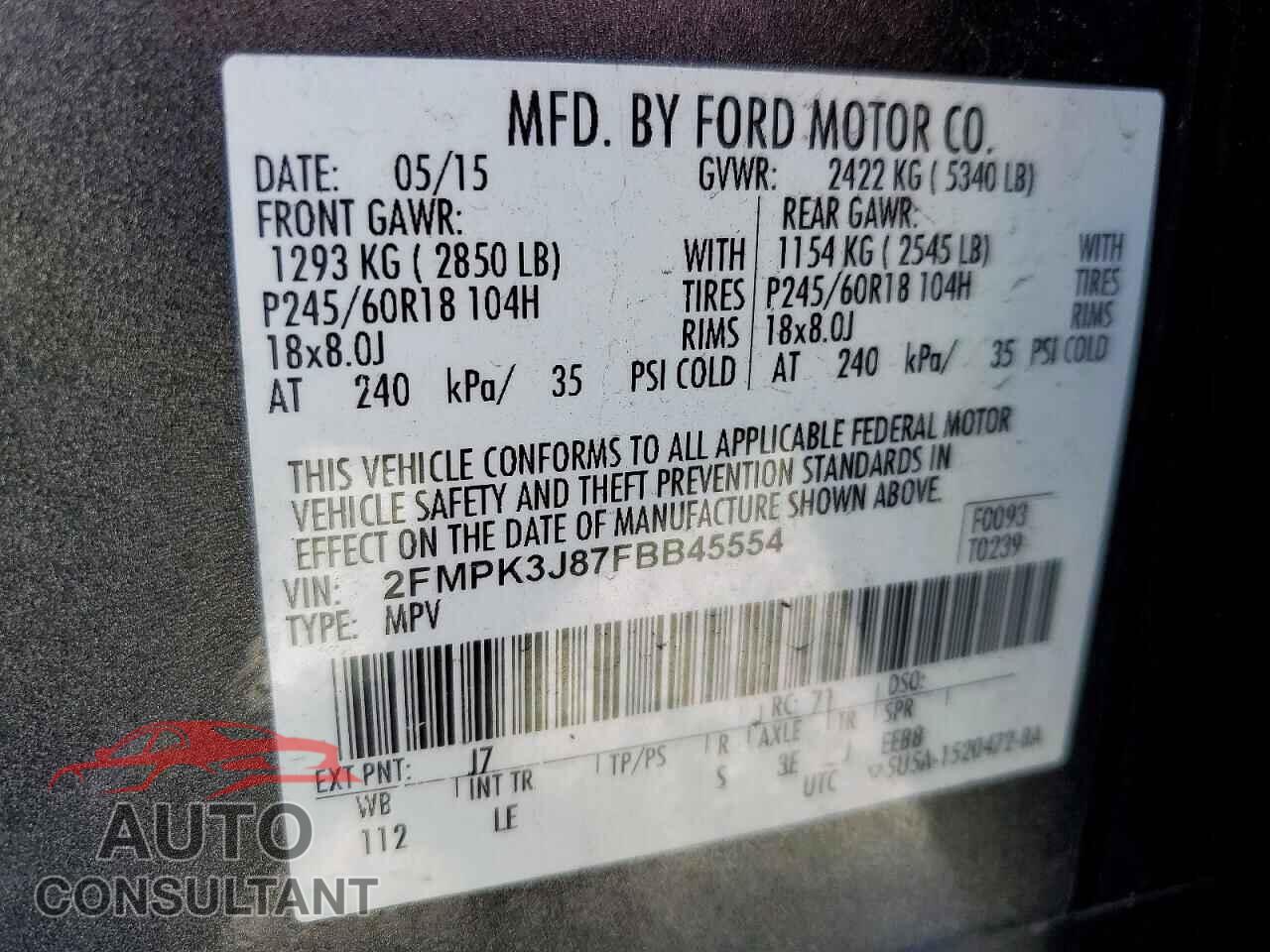 FORD EDGE 2015 - 2FMPK3J87FBB45554