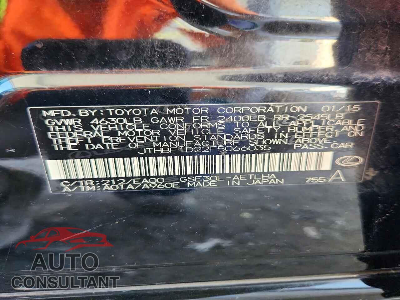 LEXUS IS 2015 - JTHBF1D22F5066035