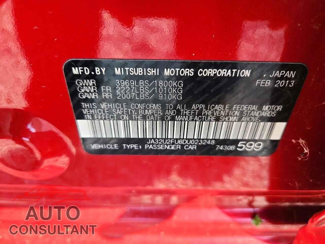MITSUBISHI LANCER 2013 - JA32U2FU6DU023248