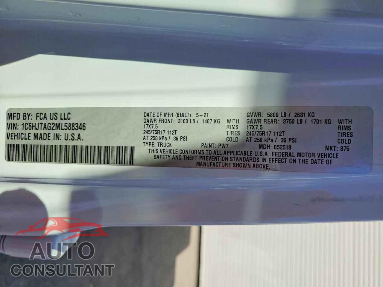 JEEP GLADIATOR 2021 - 1C6HJTAG2ML588346