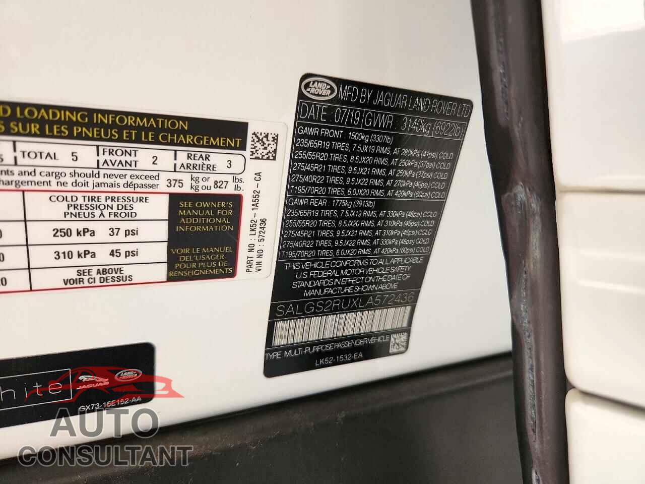 LAND ROVER RANGEROVER 2020 - SALGS2RUXLA572436
