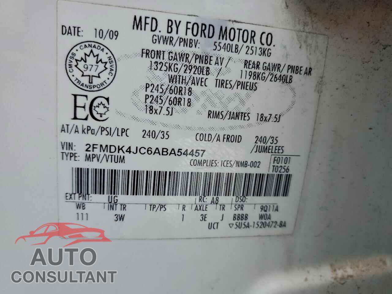 FORD EDGE 2010 - 2FMDK4JC6ABA54457