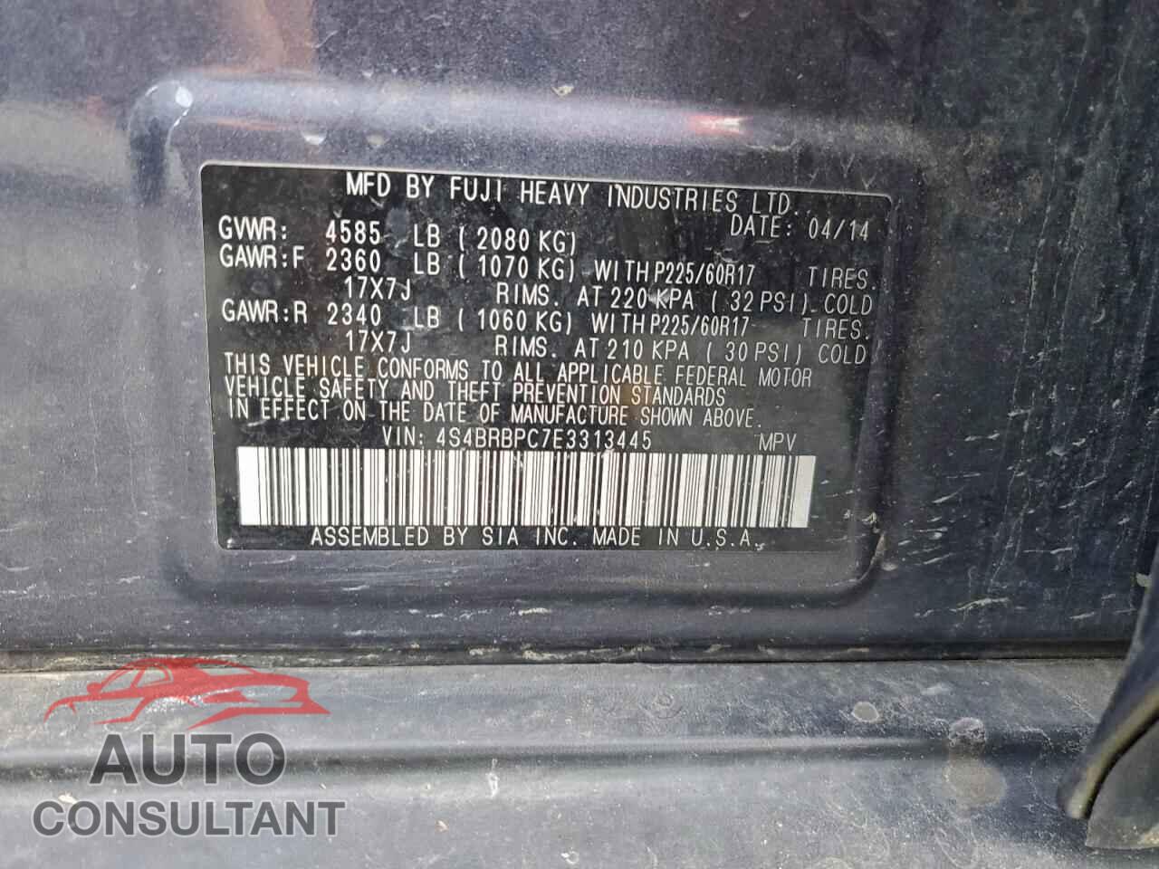 SUBARU OUTBACK 2014 - 4S4BRBPC7E3313445