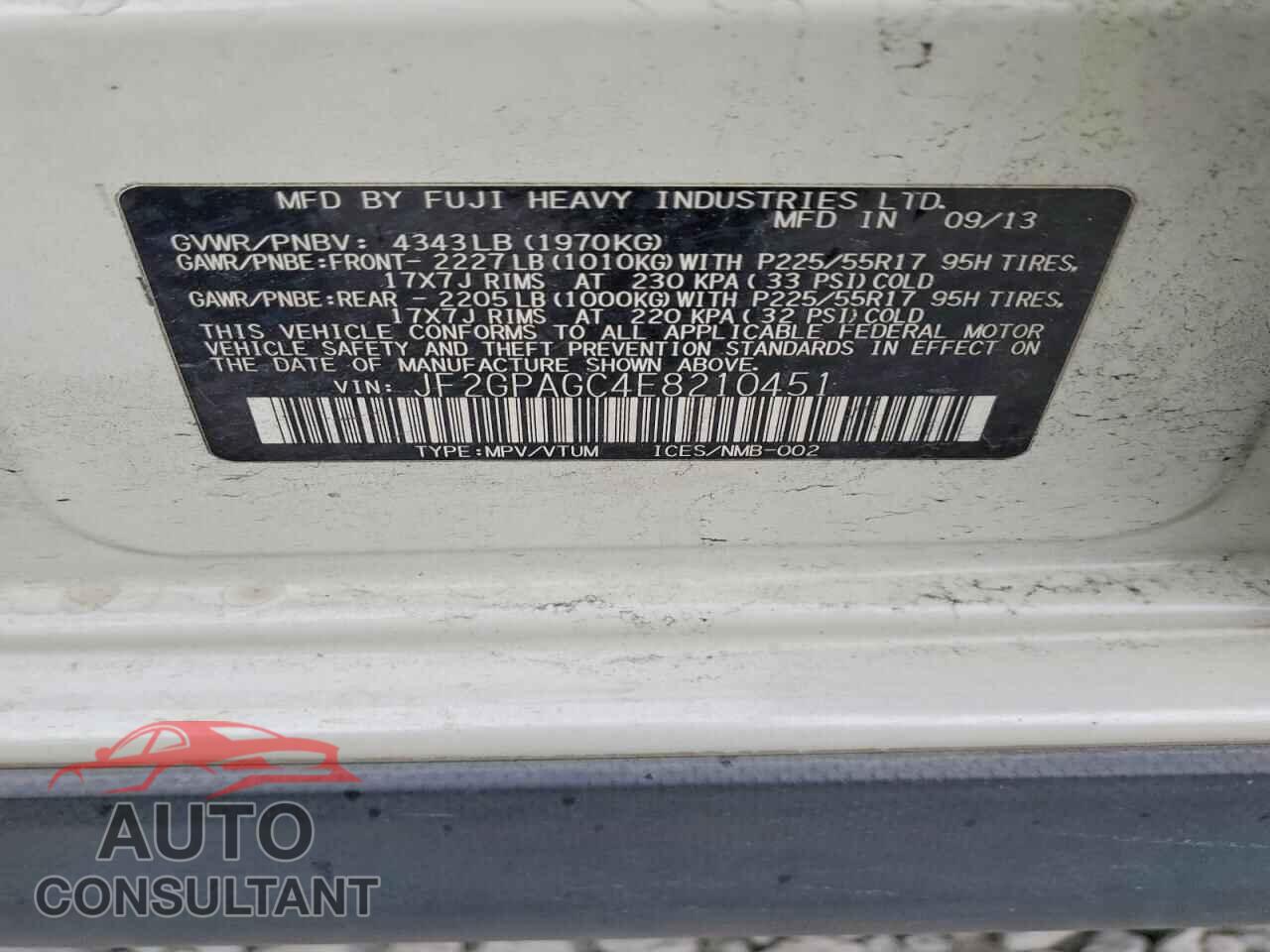 SUBARU XV 2014 - JF2GPAGC4E8210451