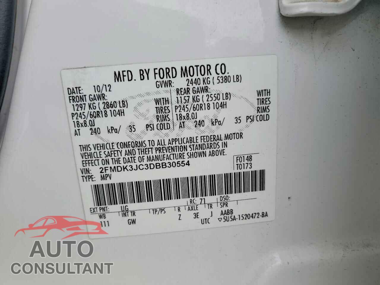FORD EDGE 2013 - 2FMDK3JC3DBB30554
