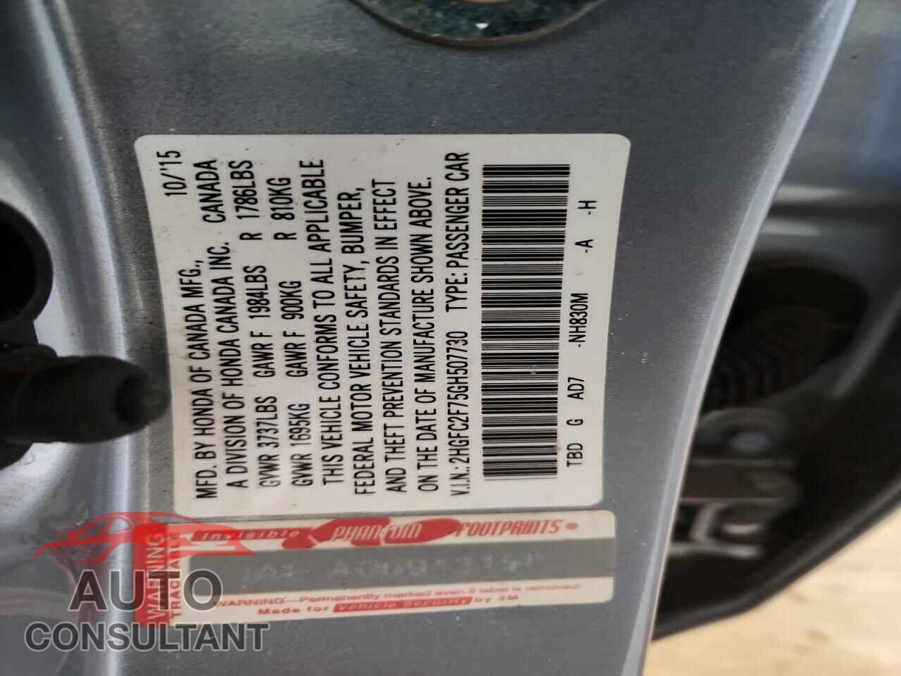 HONDA CIVIC 2016 - 2HGFC2F75GH507730