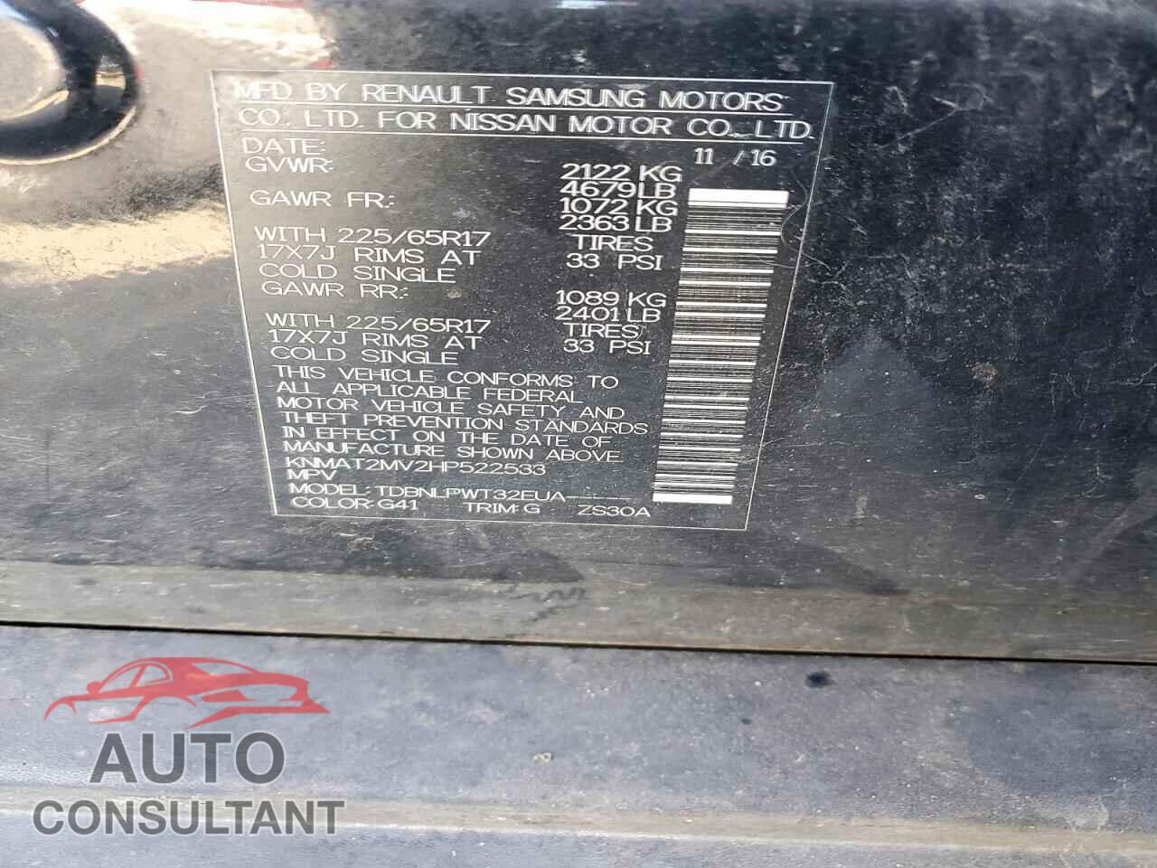 NISSAN ROGUE 2017 - KNMAT2MV2HP522533