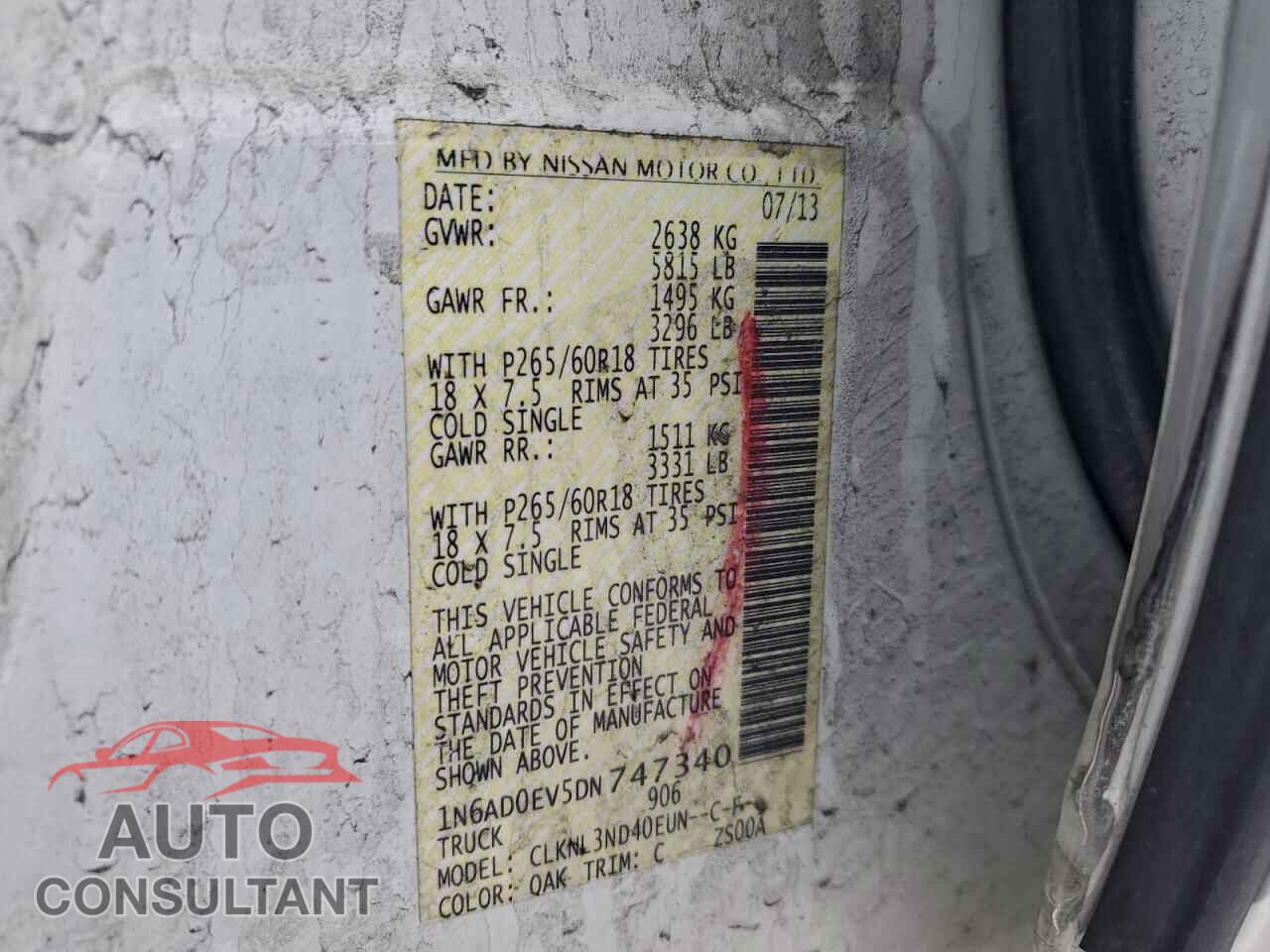 NISSAN FRONTIER 2013 - 1N6AD0EV5DN747340