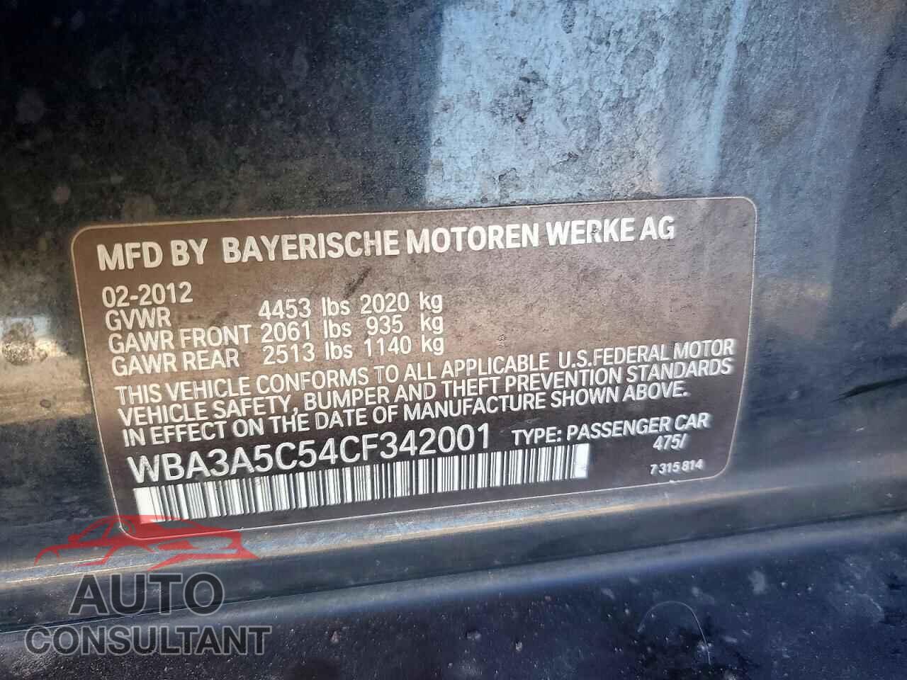BMW 3 SERIES 2012 - WBA3A5C54CF342001