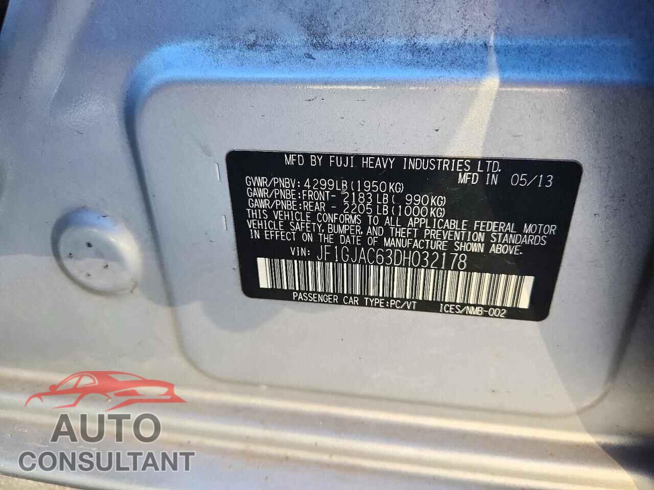 SUBARU IMPREZA 2013 - JF1GJAC63DH032178