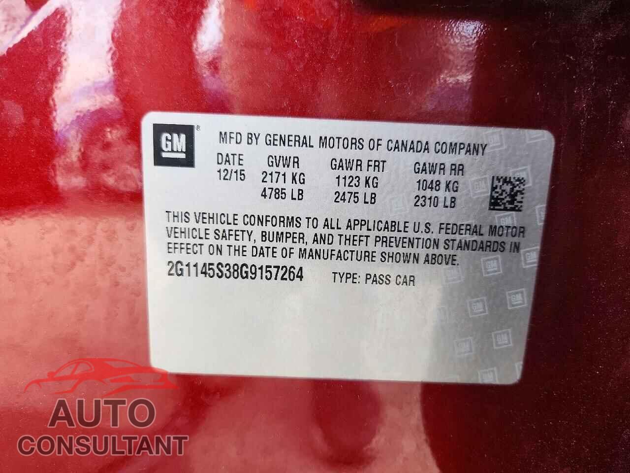 CHEVROLET IMPALA 2016 - 2G1145S38G9157264