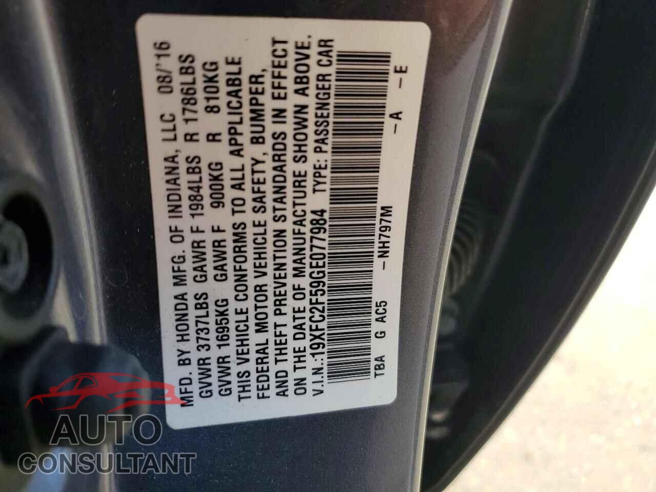 HONDA CIVIC 2016 - 19XFC2F59GE077984