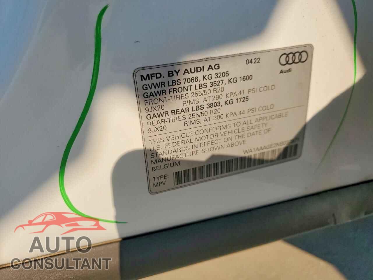 AUDI E-TRON 2022 - WA1AAAGE2NB037971