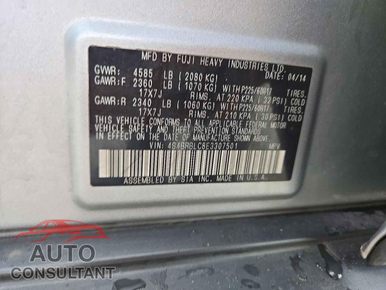 SUBARU OUTBACK 2014 - 4S4BRBLC8E3307501