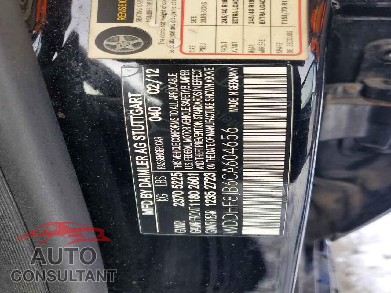 MERCEDES-BENZ E-CLASS 2012 - WDDHF8JB6CA604656