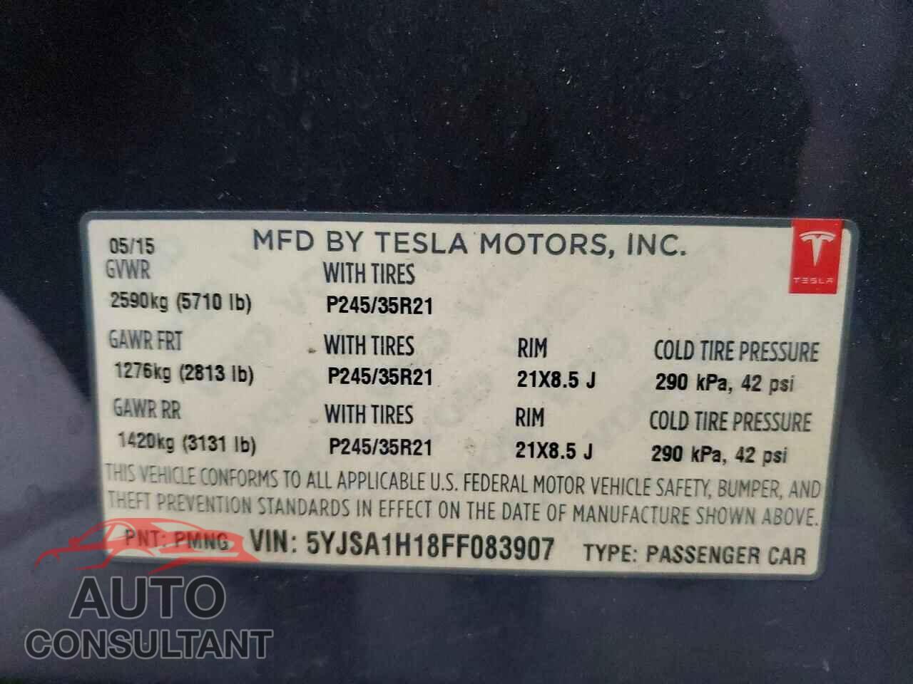 TESLA MODEL S 2015 - 5YJSA1H18FF083907