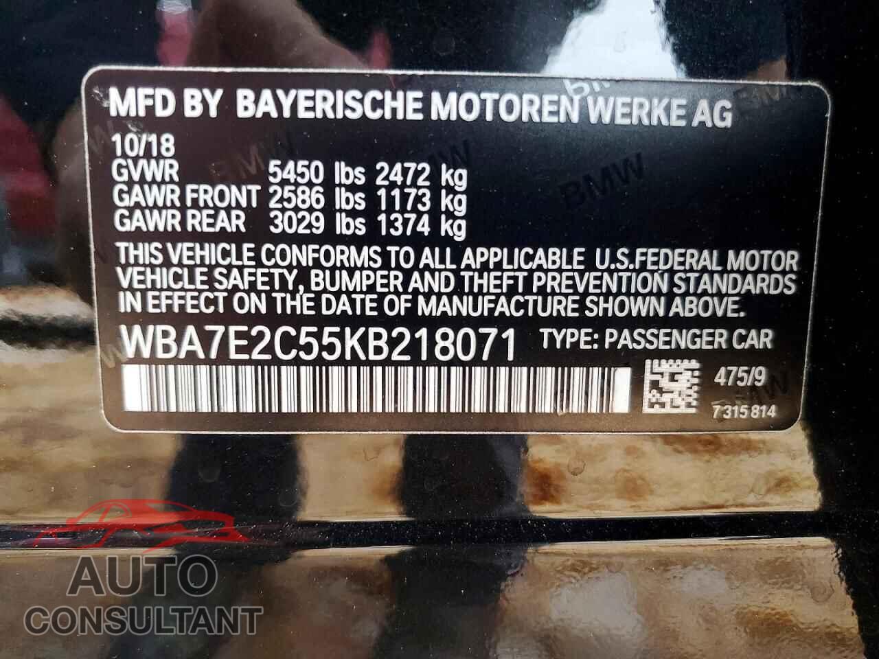 BMW 7 SERIES 2019 - WBA7E2C55KB218071
