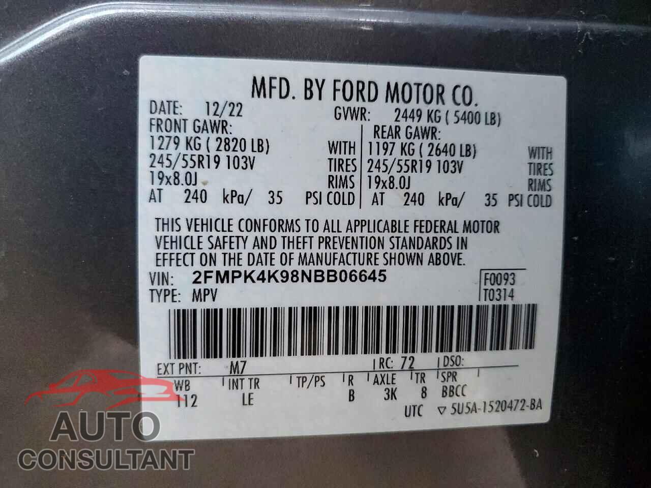 FORD EDGE 2022 - 2FMPK4K98NBB06645