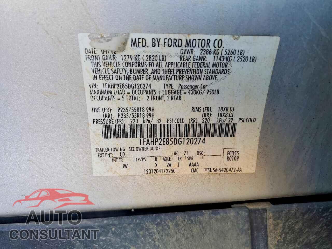 FORD TAURUS 2013 - 1FAHP2E85DG120274