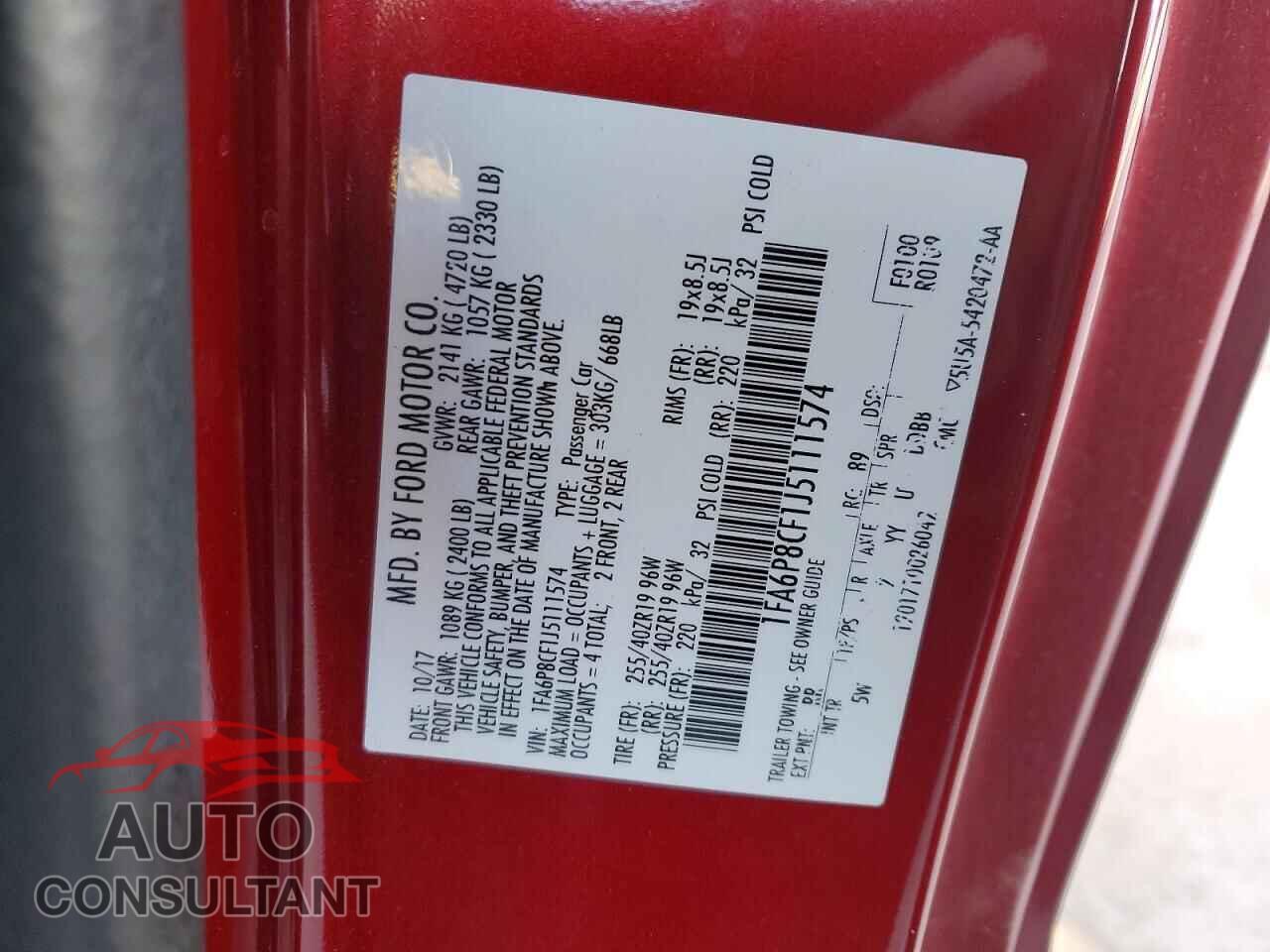 FORD MUSTANG 2018 - 1FA6P8CF1J5111574