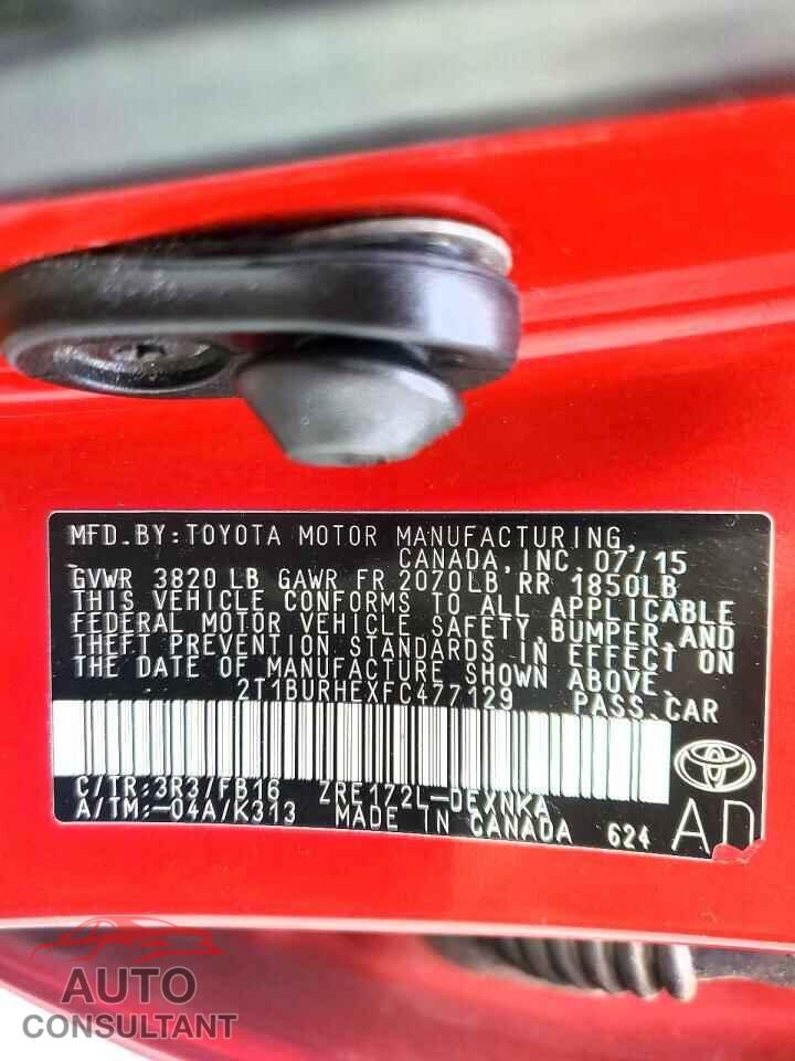 TOYOTA COROLLA 2015 - 2T1BURHEXFC477129