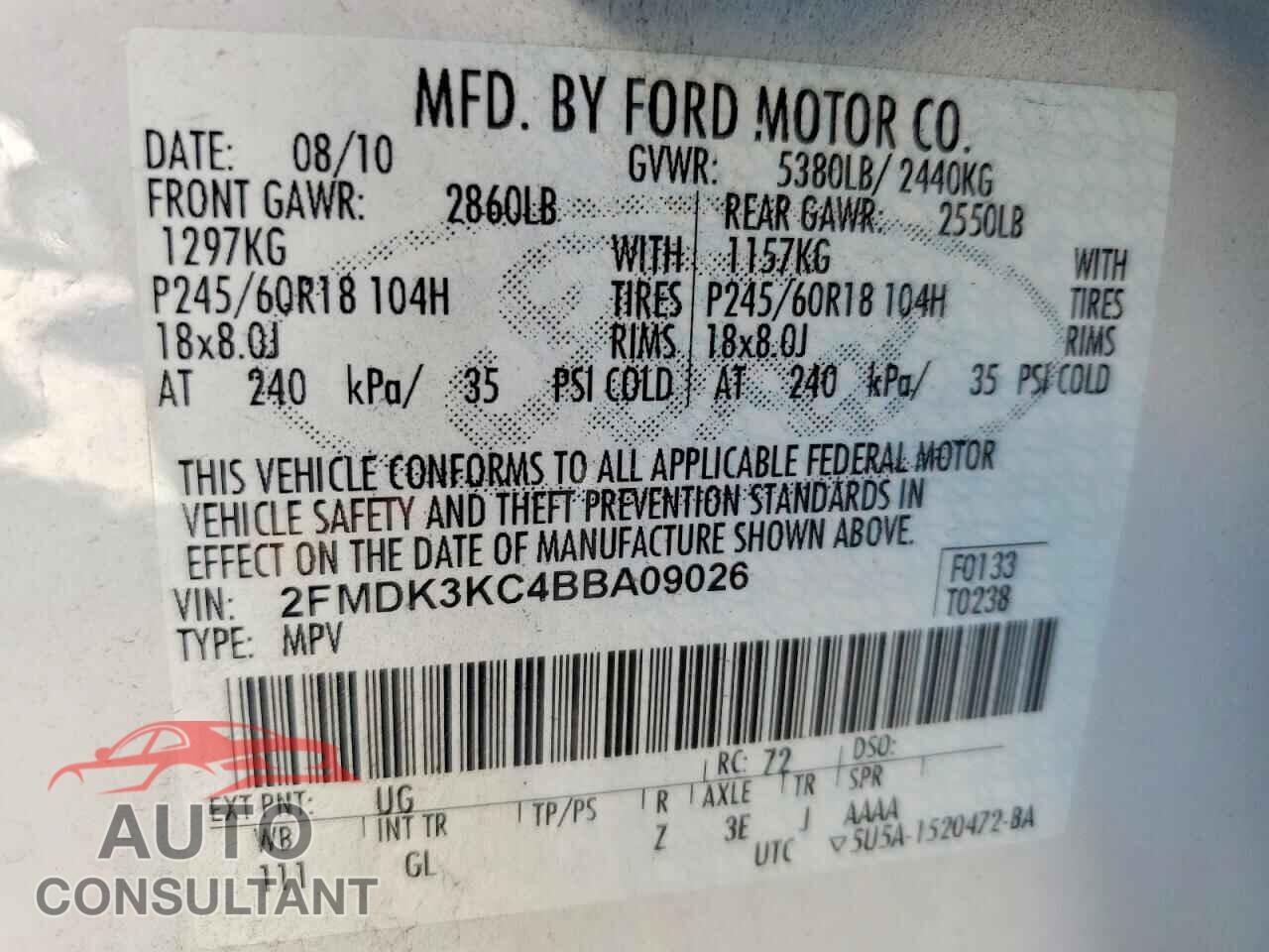 FORD EDGE 2011 - 2FMDK3KC4BBA09026