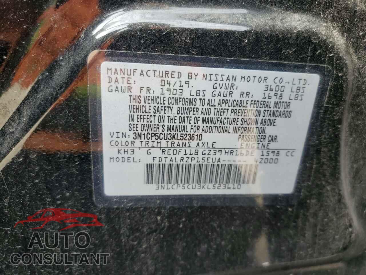 NISSAN KICKS 2019 - 3N1CP5CU3KL523610