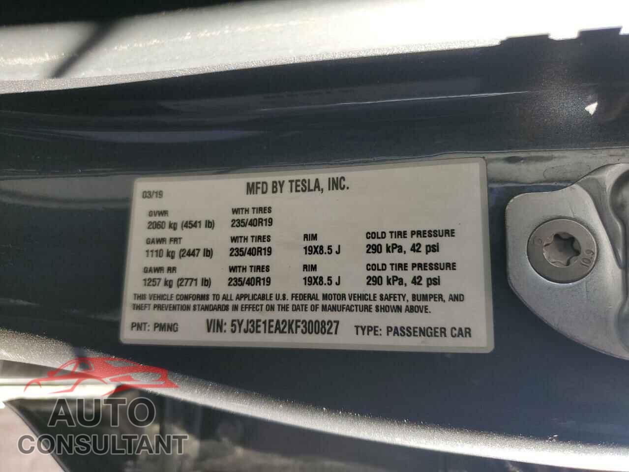 TESLA MODEL 3 2019 - 5YJ3E1EA2KF300827