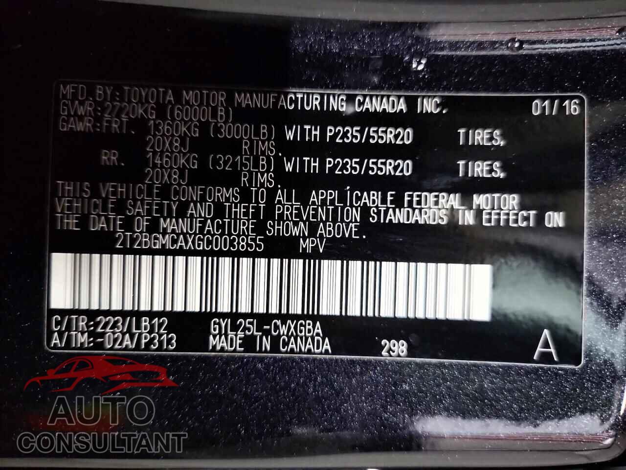 LEXUS RX450 2016 - 2T2BGMCAXGC003855
