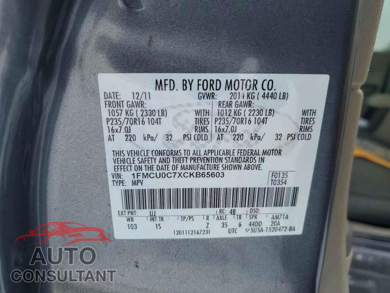 FORD ESCAPE 2012 - 1FMCU0C7XCKB65603