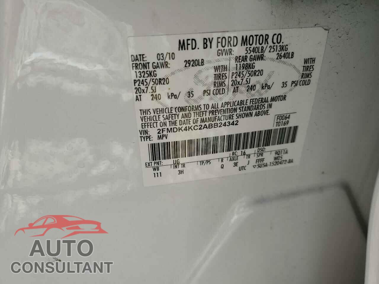 FORD EDGE 2010 - 2FMDK4KC2ABB24342