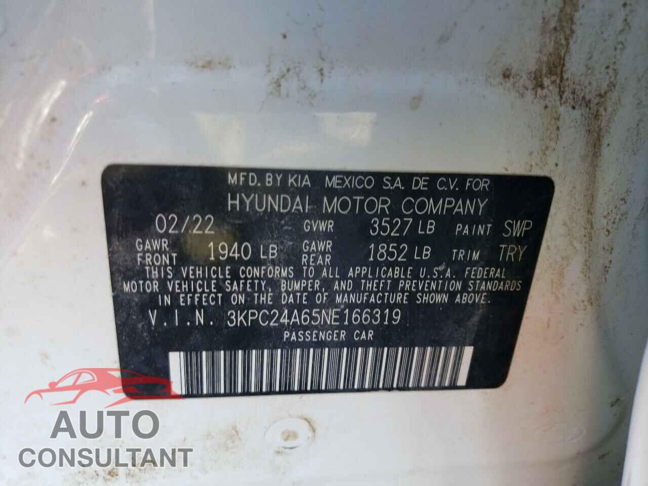 HYUNDAI ACCENT 2022 - 3KPC24A65NE166319