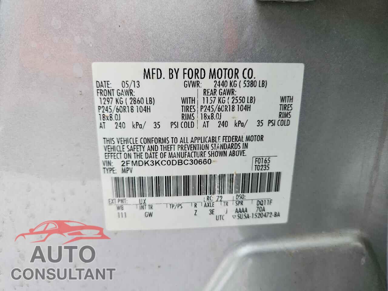 FORD EDGE 2013 - 2FMDK3KC0DBC30660