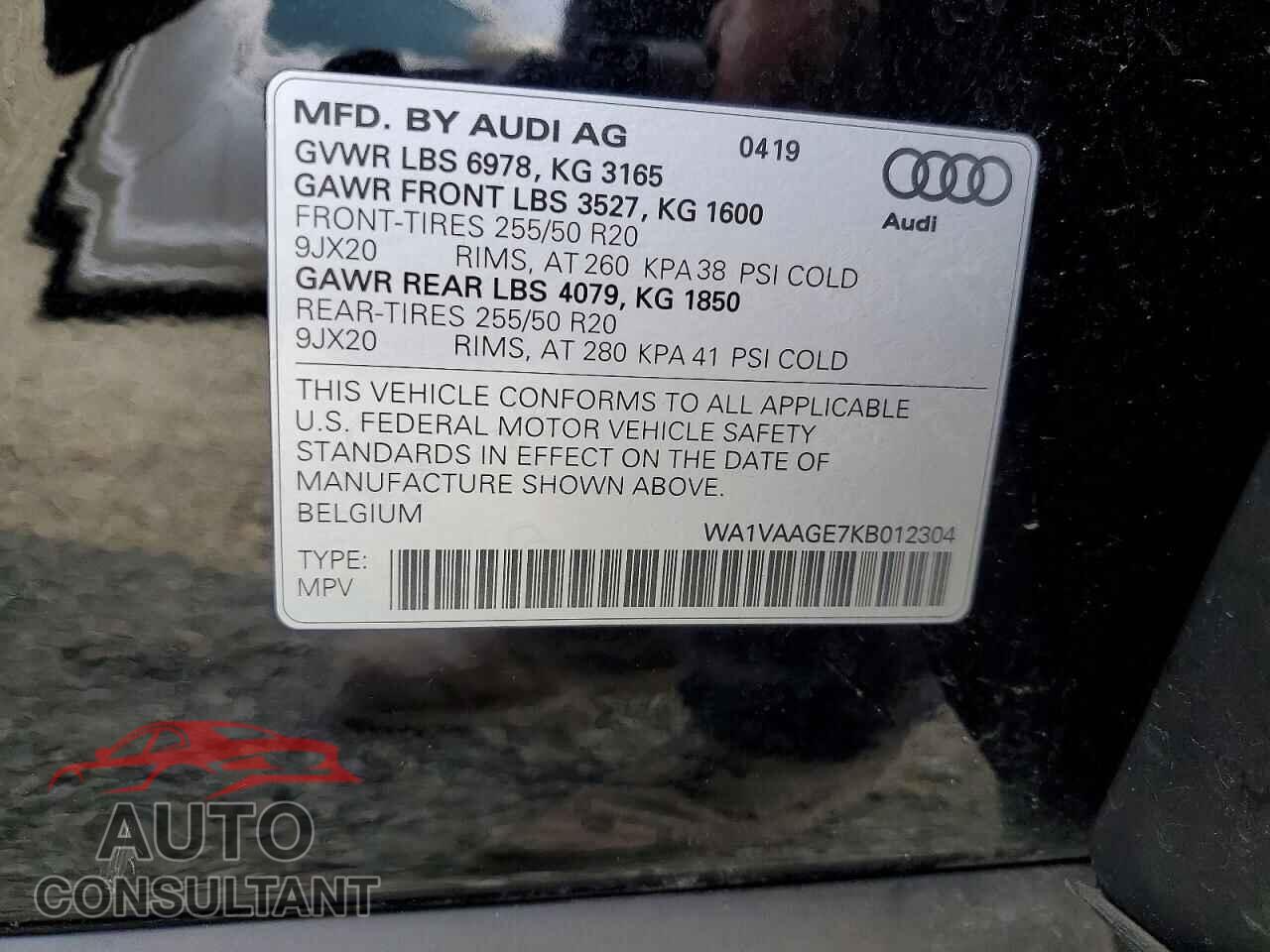 AUDI E-TRON 2019 - WA1VAAGE7KB012304