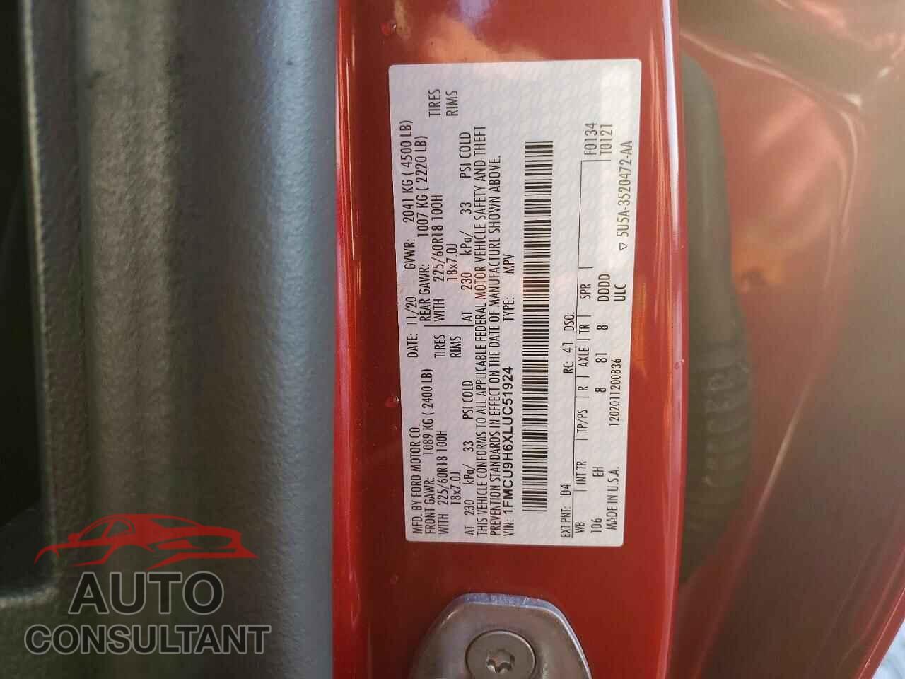 FORD ESCAPE 2020 - 1FMCU9H6XLUC51924