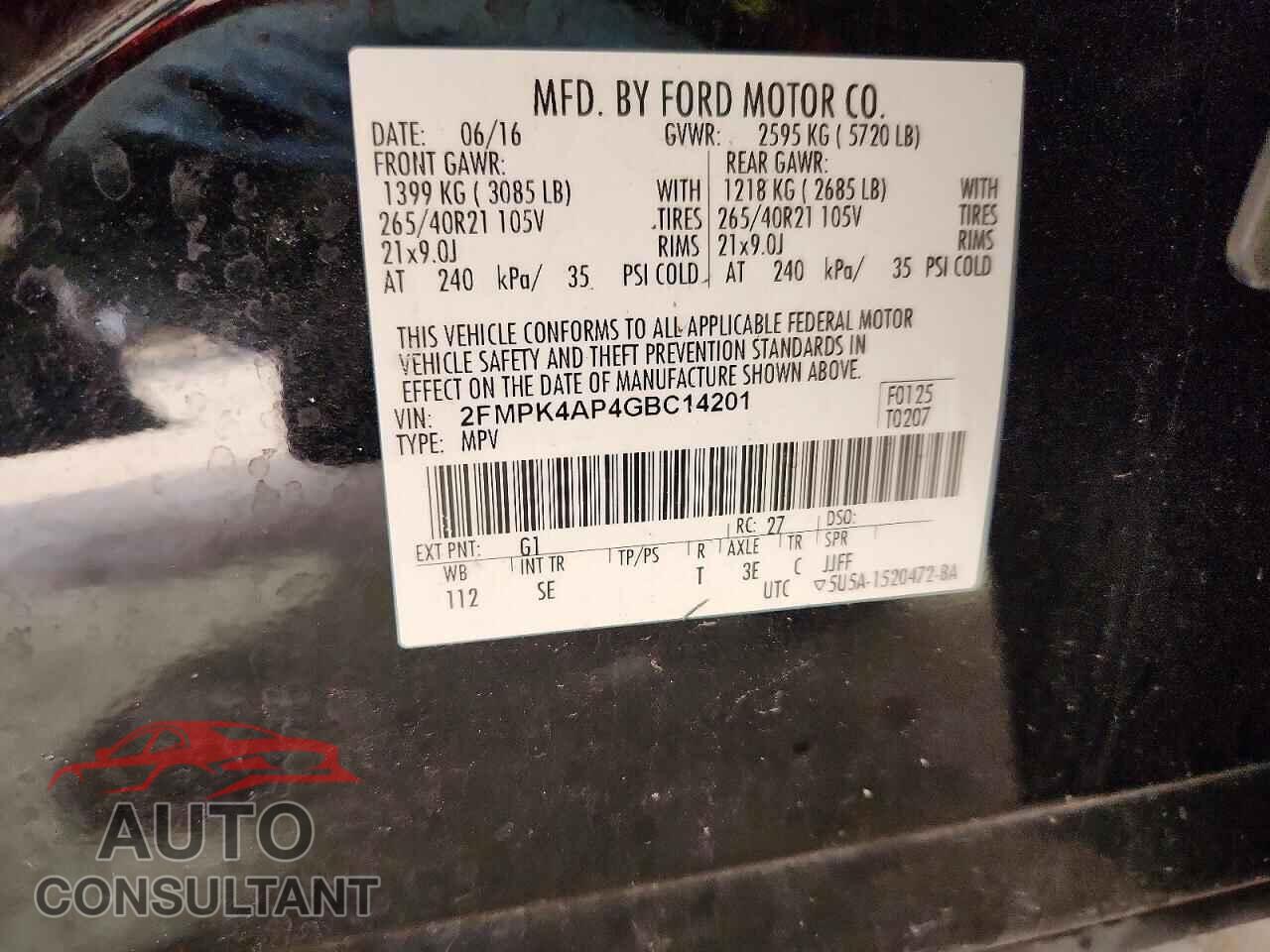 FORD EDGE 2016 - 2FMPK4AP4GBC14201